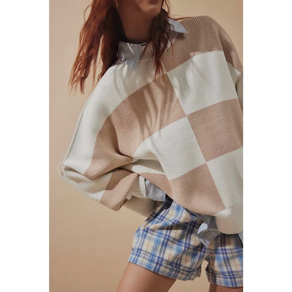 Free People Easy Street Tunic Checked Oversized Sweater Size Small - Picture 2 of 11